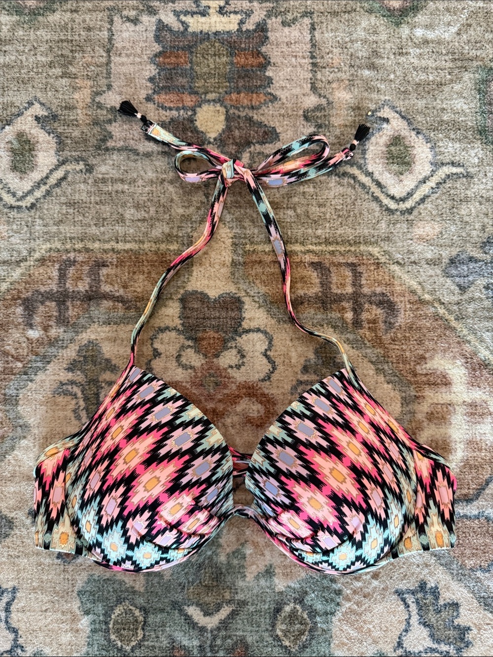 Victoria's Secret Padded Push-up Bikini Top in Neon Geo Print Size 34 DD